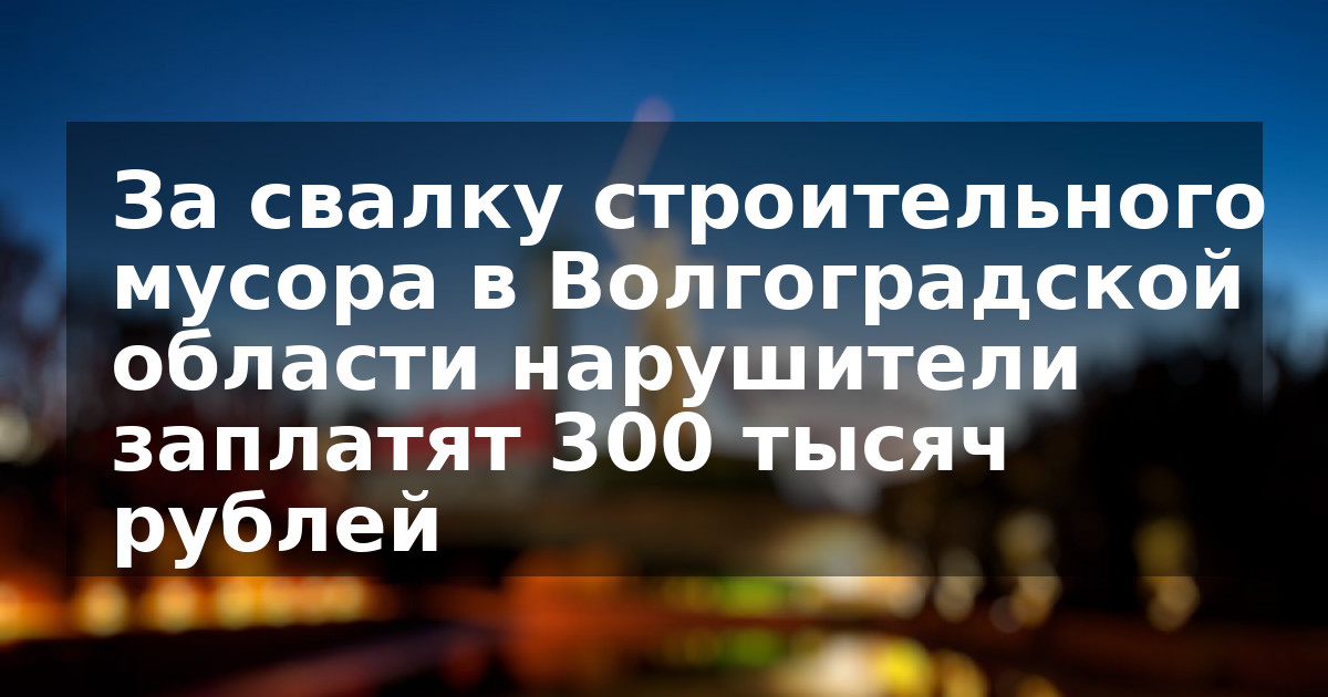 За свалку строительного мусора в Волгоградской области нарушители заплатят 300 тысяч рублей