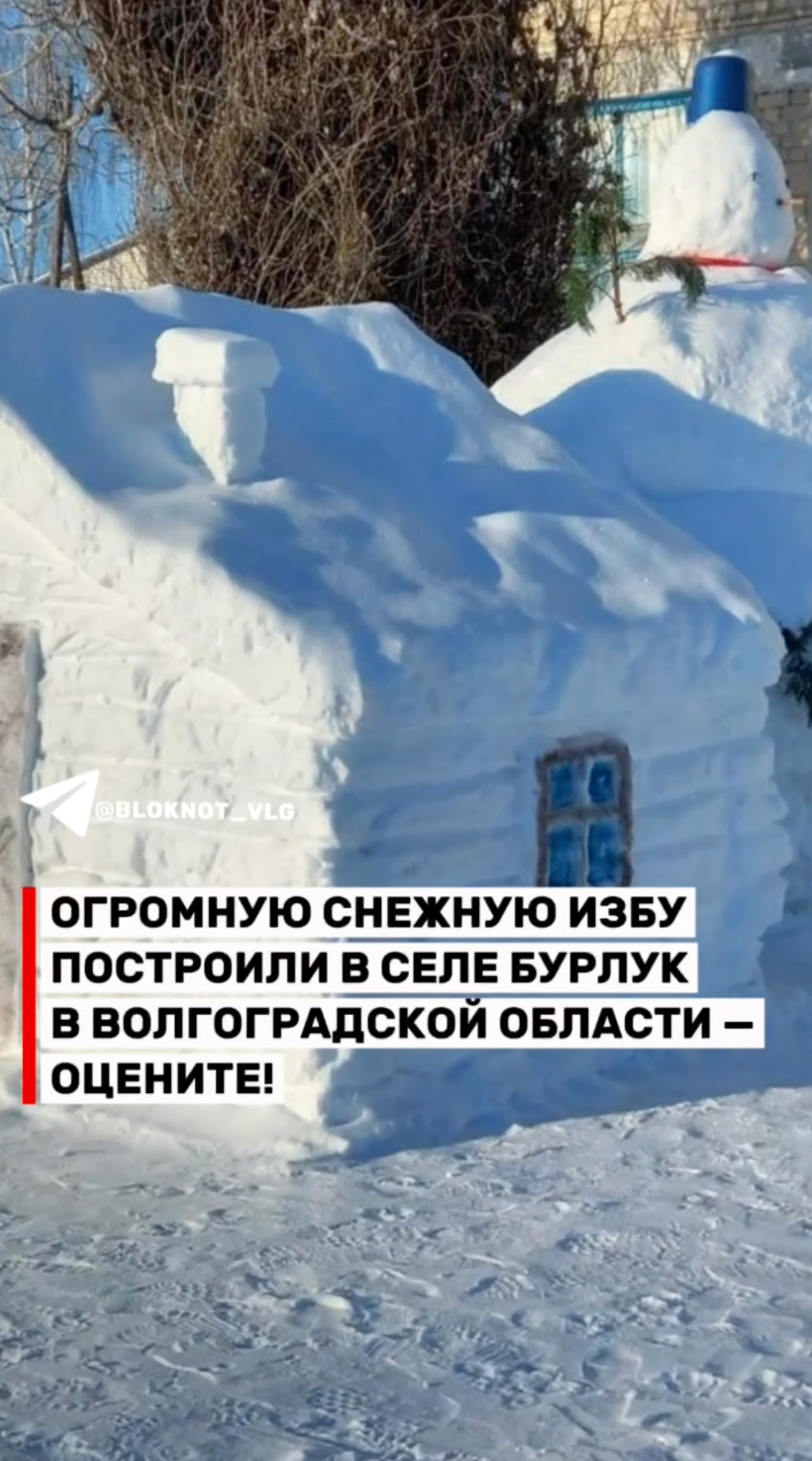 Жители села Бурлук в Котовском районе построили настоящую снежную избу и огромного снеговика! 👏🤩☃️