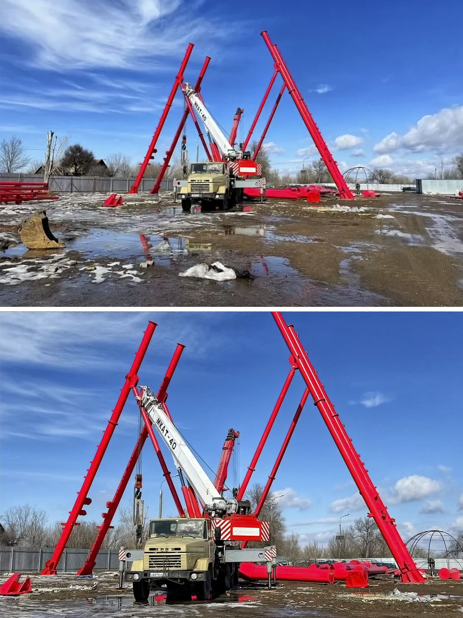 В Красноармейском районе на бульваре Энгельса полным ходом идёт установка 50-метрового колеса обозрения «Красное солнце»! 👏🤩