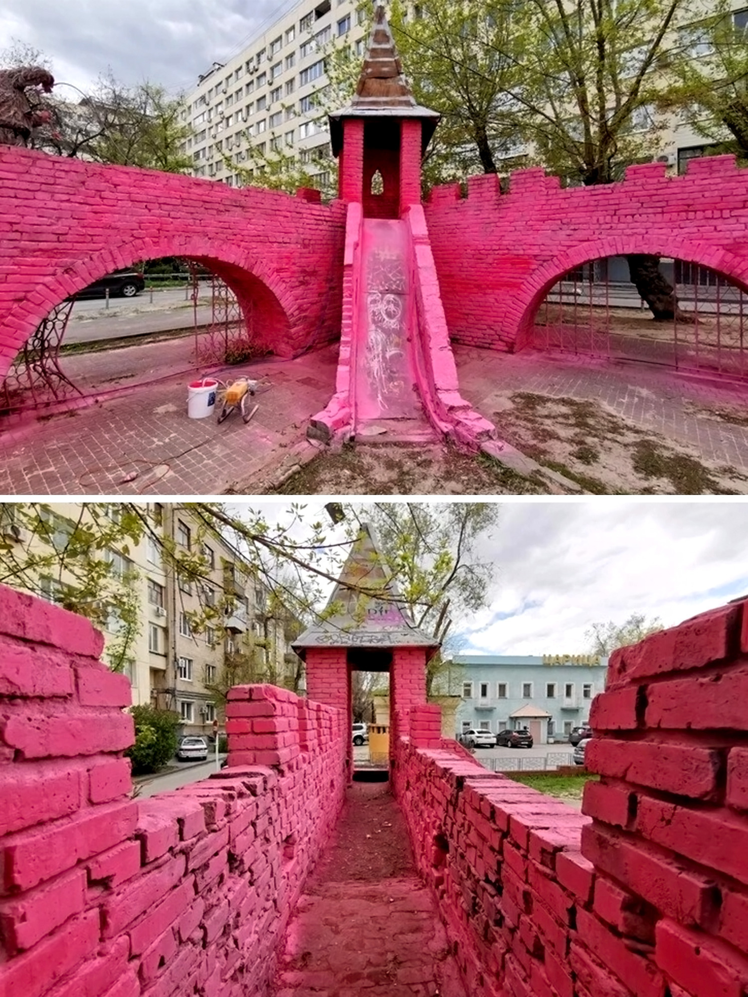 «В ожидании принцессы!»: детский замок на улице Краснознаменской в центре Волгограда выкрасили в розовый цвет! 🏰👸