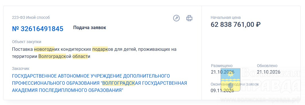Помадки, пралине, грильяж: Волгоградская область закупает 147 049 новогодних подарков на 62,8 миллиона